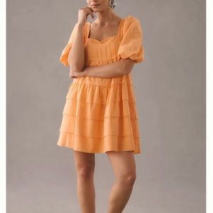 Anthropologie Square-Neck Puff-Sleeve Tiered Dress
